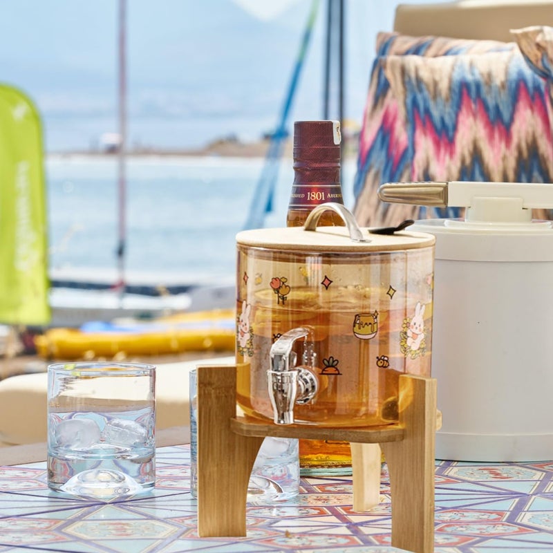 Cabilock Bamboo and Wood Base for Drink Dispenser Water Jug Holder Beverage Stand Round Design for Home Use Parties and Catering Events - Image 3
